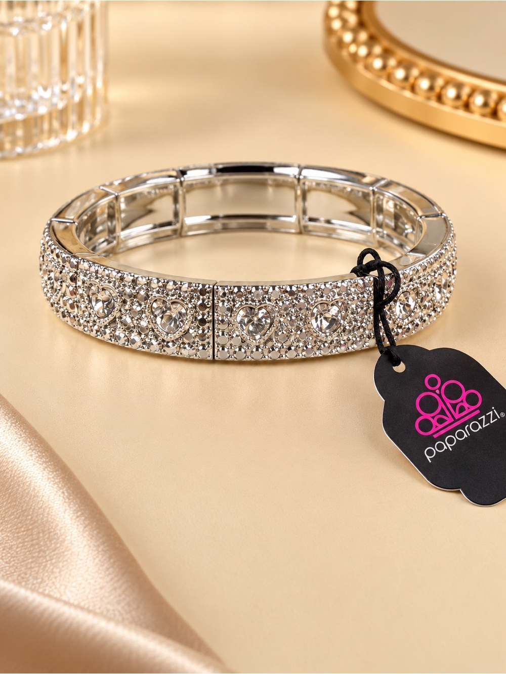 Paparazzi Silver Crystal Pavé Hinged Bangle — Sparkling Silver